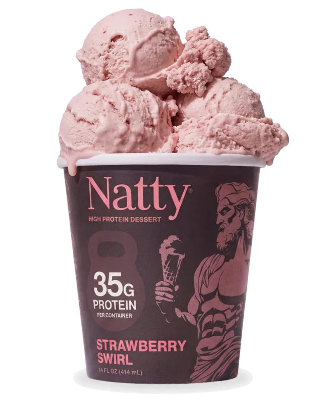 Strawberry Swirl pint, scooped over the rim